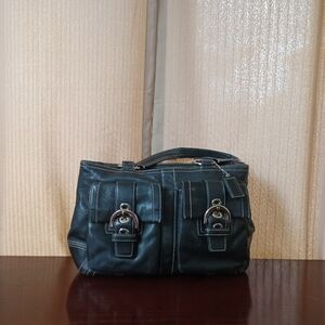 Coach Soho Double Handle Double Pocket Tote Black Leather Handbag